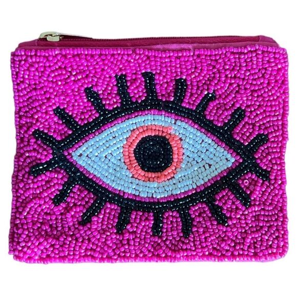 Pink Beaded Eye Clutch New no tags - Picture 1 of 5